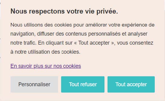 Exemple de bandeau de consentement des cookies avec CookieYes