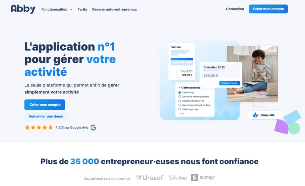 Interface d'Abby, logiciel de facturation pour auto-entrepreneur